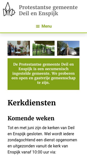 website Kerk deil en Enspijk kerkdiensten mobiel